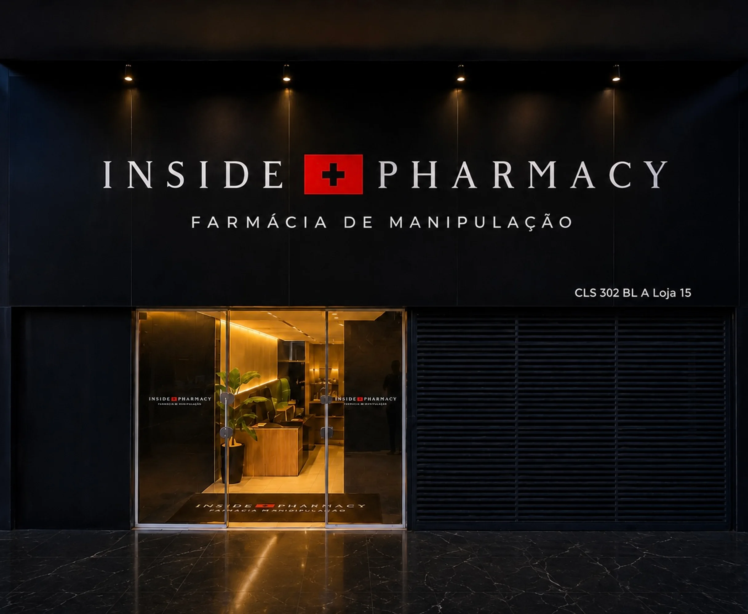Fachada da Inside Pharmacy na Asa Sul, Brasília